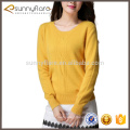 New fashion ladies yellow cashmere cable sweater jumpers